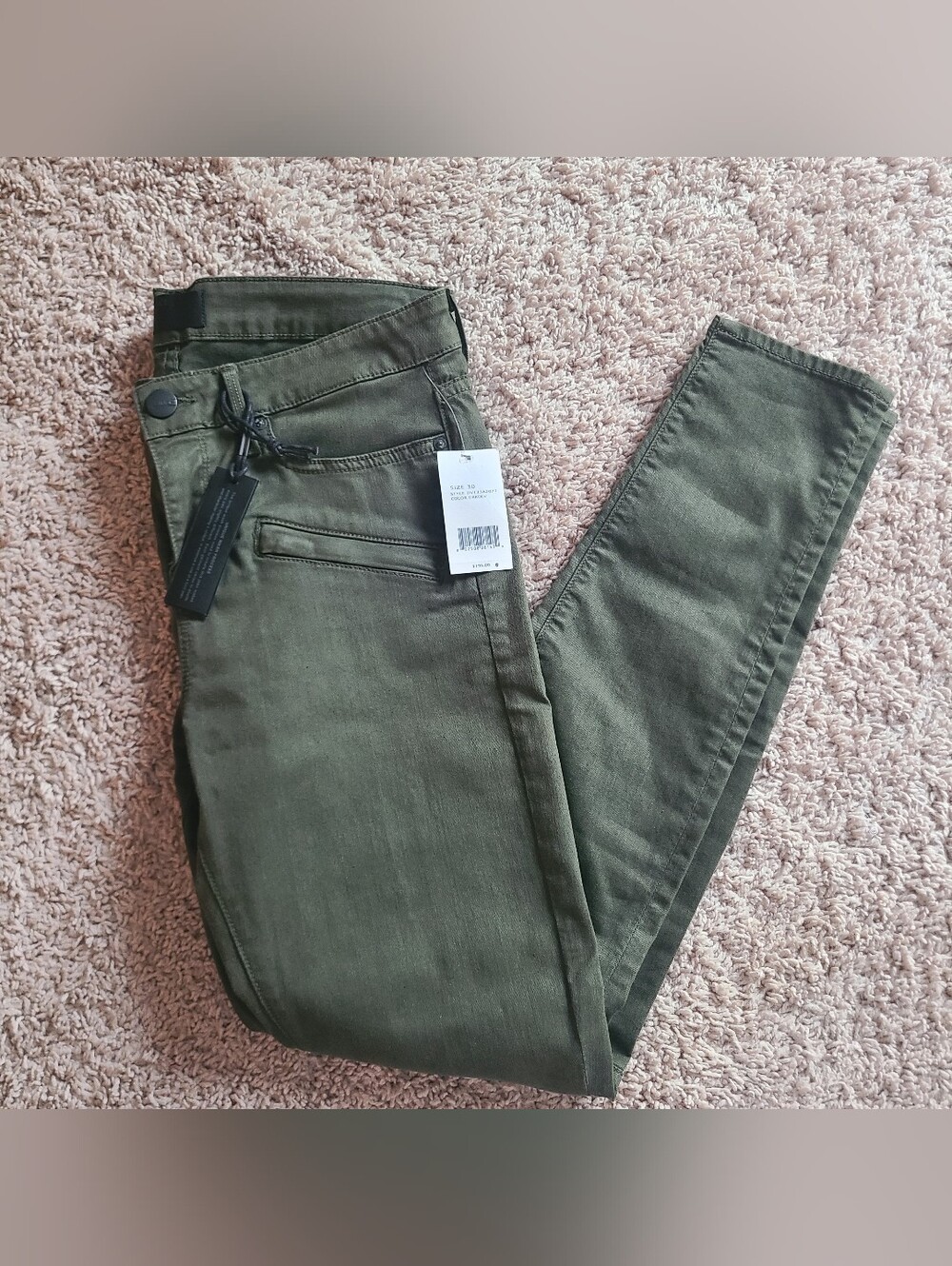 NWT $195 Vince Jeans Size 30 Skinny Moto Zippers Ankle Made in USA Dark Olive